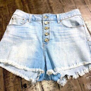 Rewash button up frayed bottoms denim shorts